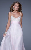 Picture of: Spaghetti Strap Rhinestone and Pearl Prom Dress in Pink, Style: 20717, Detail Picture 1
