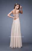 Picture of: Strapless Chiffon Dress with Embellished Back Straps in Nude, Style: 20784, Back Picture