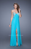 Picture of: Strapless Chiffon Dress with Embellished Back Straps in Aqua, Style: 20784, Detail Picture 2
