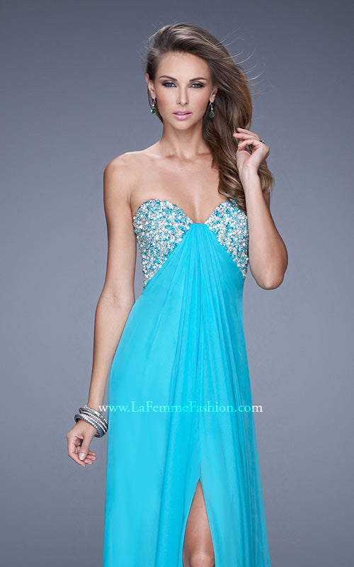 Picture of: Strapless Chiffon Dress with Embellished Back Straps in Aqua, Style: 20784, Detail Picture 5