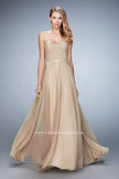 Picture of: Long Strapless Gown with Pleated Bodice and Belt in Gold, Style: 20808, Main Picture