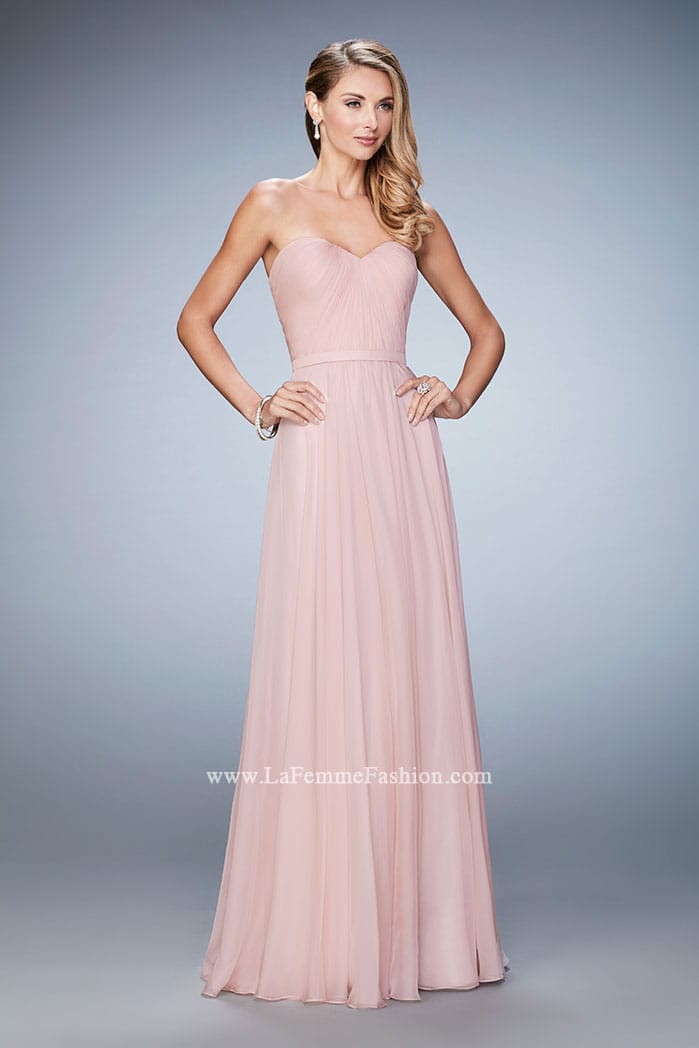 Picture of: Long Strapless Gown with Pleated Bodice and Belt Nude, Style: 20808, Detail Picture 2