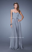Picture of: Long Strapless Gown with Pleated Bodice and Belt in Silver, Style: 20808, Detail Picture 3