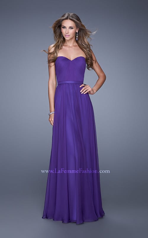 Picture of: Long Strapless Gown with Pleated Bodice and Belt in Purple, Style: 20808, Detail Picture 4
