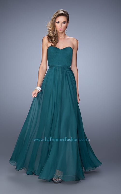 Picture of: Long Strapless Gown with Pleated Bodice and Belt in Green, Style: 20808, Detail Picture 5