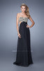 Picture of: Strapless Chiffon Gown with Metallic Lace Top and Slits in Black, Style: 20819, Main Picture