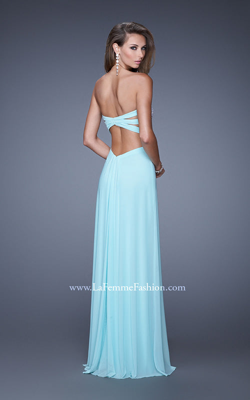 Picture of: Embellished Net Jersey Dress with Cut Outs and Side Straps in Blue, Style: 20861, Back Picture