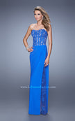 Picture of: Long Lace Corset Bodice Prom Dress with Open Back in Blue, Style: 20869, Detail Picture 2