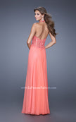 Picture of: Halter Neck and Lace Bodice Long Prom Gown in Coral, Style: 20874, Back Picture