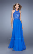 Picture of: Halter Neck and Lace Bodice Long Prom Gown in Blue, Style: 20874, Detail Picture 1