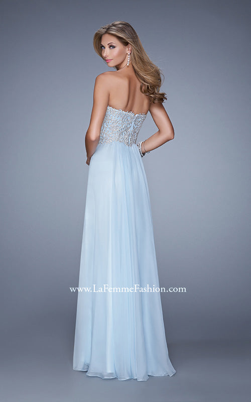 Picture of: Embellished Strapless Dress with Gathered Chiffon Skirt in Blue, Style: 20888, Back Picture