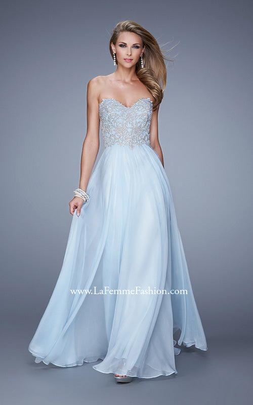 Picture of: Embellished Strapless Dress with Gathered Chiffon Skirt in Blue, Style: 20888, Detail Picture 1