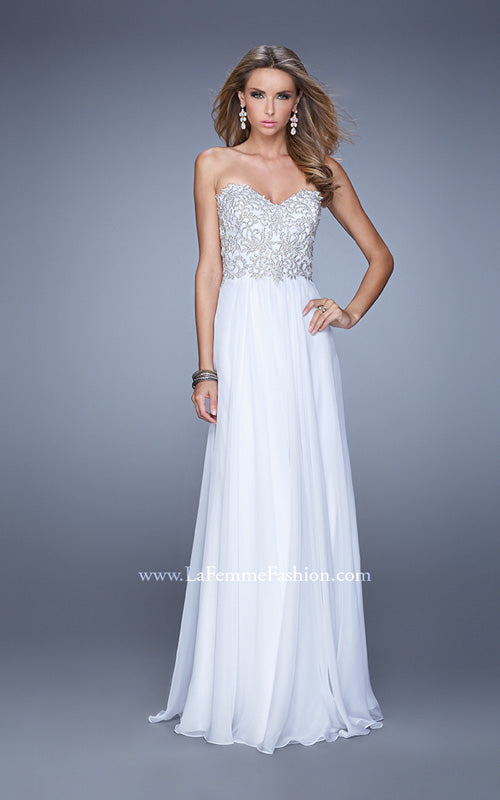 Picture of: Embellished Strapless Dress with Gathered Chiffon Skirt in White, Style: 20888, Detail Picture 2
