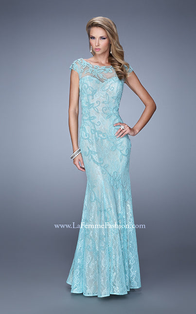 Picture of: Lace Dress with Vintage Inspired Pearls and Cap Sleeves in Aqua, Style: 20892, Main Picture