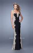 Picture of: Long Jersey Dress with Lace and Small Cap Sleeves in Black Gold, Style: 20895, Detail Picture 1
