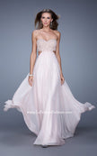 Picture of: Long Strapless Chiffon Gown with Beaded Lace Applique in Pink, Style: 20898, Main Picture