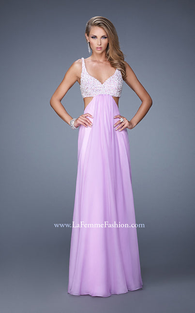 Picture of: Full Length Chiffon Prom Dress with Hand Beaded Bra Top in Wisteria, Style: 20942, Main Picture