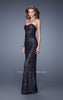 Picture of: Full Length Beaded Lace Dress with Pearl Detailing in Navy, Style: 20943, Main Picture