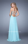 Picture of: Chiffon Prom Dress with Sweetheart Neckline and Pearls in Aqua, Style: 20952, Back Picture