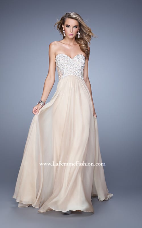 Picture of: Chiffon Prom Dress with Sweetheart Neckline and Pearls in Nude, Style: 20952, Detail Picture 3