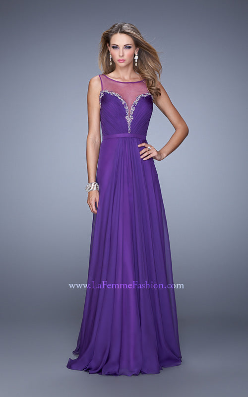 Picture of: Natural Waist Long Chiffon Gown with Beads and Stones in Purple, Style: 20956, Detail Picture 2