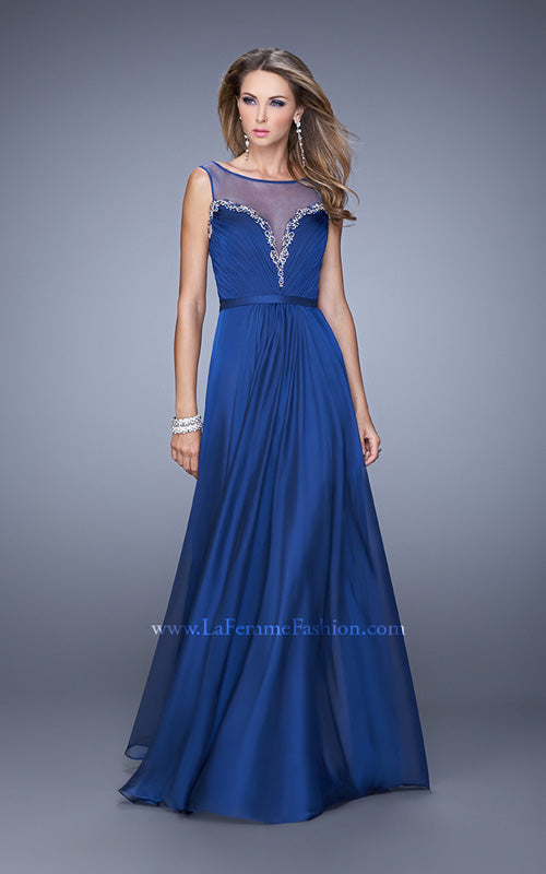 Picture of: Natural Waist Long Chiffon Gown with Beads and Stones in Blue, Style: 20956, Detail Picture 3