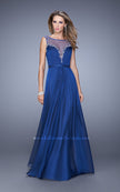 Picture of: Natural Waist Long Chiffon Gown with Beads and Stones in Blue, Style: 20956, Detail Picture 3