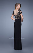 Picture of: Long Jersey Prom Dress with Sheer Neckline and Sleeves in Black, Style: 20957, Back Picture