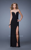Picture of: Long Prom Gown with Slit and Sheer Illusion Netting in Black, Style: 20958, Main Picture