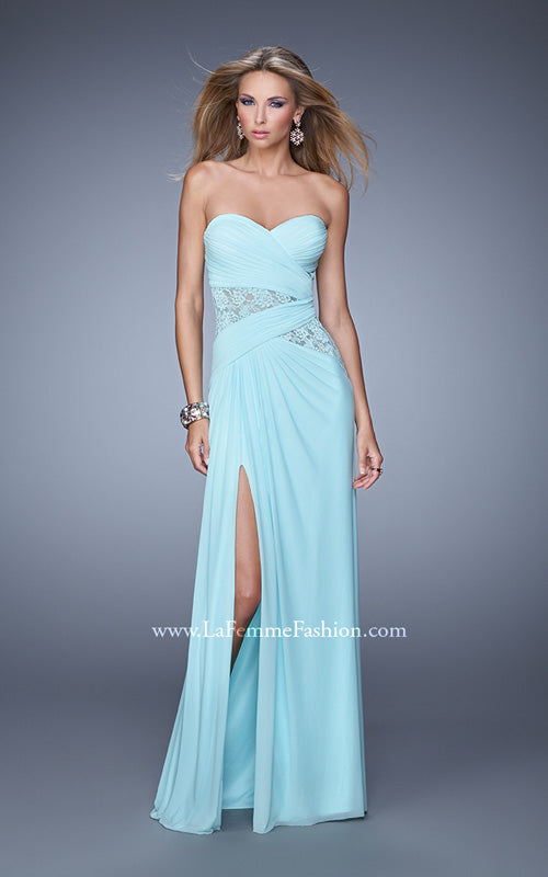 Picture of: Jersey Prom Dress with Sheer Lace Detail in Aqua, Style: 20959, Main Picture