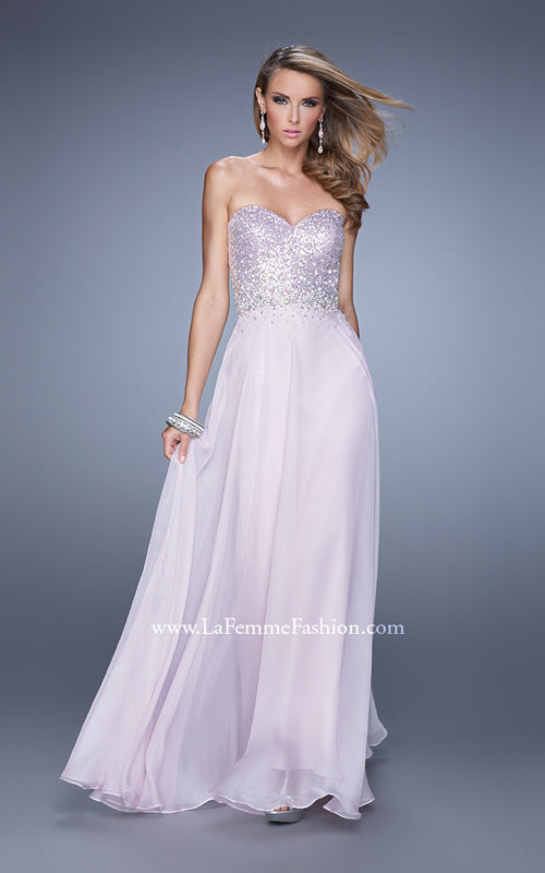 Picture of: Sequined Bodice Long Chiffon Prom Dress in Pink, Style: 20985, Detail Picture 3