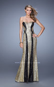 Picture of: Floor Length Strapless Gown with Pearls and Sequins in Gold Black, Style: 20987, Main Picture