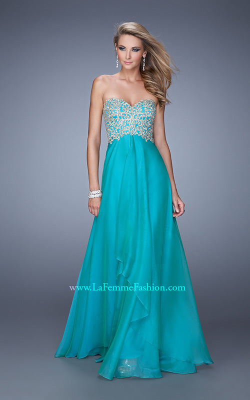 Picture of: Strapless Chiffon Gown with Tiered Skirt and Beading in Aqua, Style: 20994, Main Picture