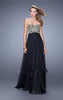 Picture of: Strapless Chiffon Gown with Tiered Skirt and Beading in Black, Style: 20994, Detail Picture 5