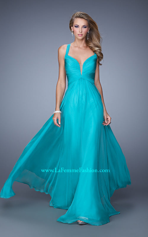 Picture of: V Neckline Long Prom Dress with Sheer Fabric Detail in Aqua, Style: 20995, Detail Picture 2