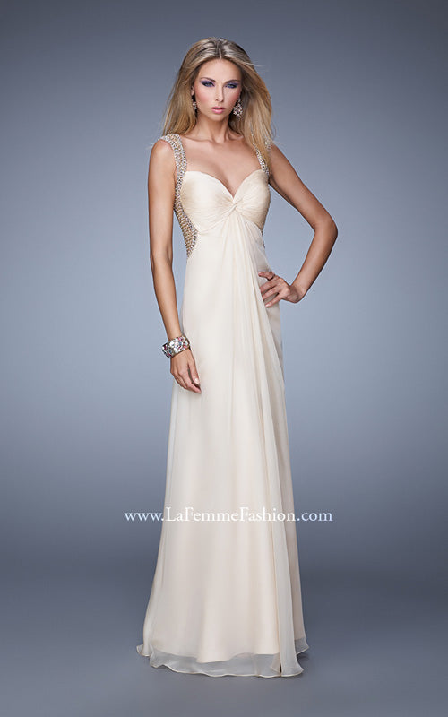 Picture of: Long Chiffon Gown with Knotted Bust and Beading in Nude, Style: 21012, Main Picture
