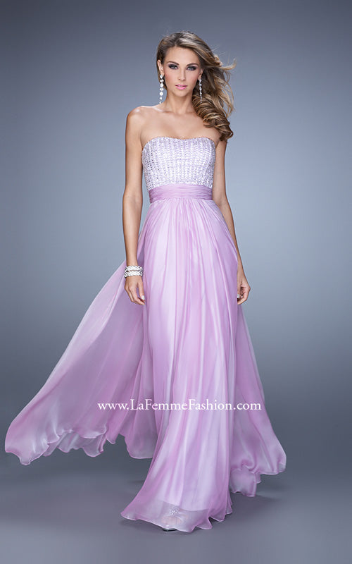 Picture of: Gathered Waistband Long Prom Dress with Crystal Beads in Wisteria, Style: 21015, Main Picture