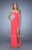 Picture of: Long Prom Dress with Sheer Metallic Embroidery in Coral, Style: 21024, Detail Picture 3