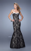 Picture of: Long Lace Mermaid Gown with Pearls and Rhinestones in Black, Style: 21034, Detail Picture 3