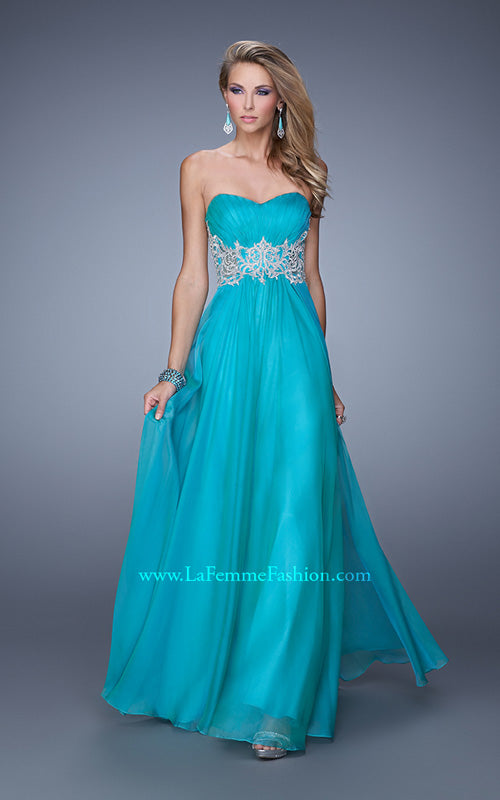 Picture of: Glamorous Prom Dress with Beaded Metallic Embroidery in Teal, Style: 21040, Detail Picture 1
