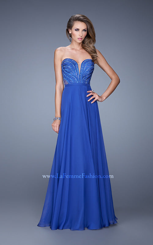 Picture of: Charming Chiffon Dress with Sheer Sides and Stones in Blue, Style: 21054, Main Picture