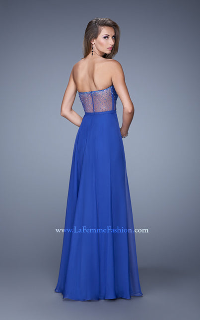 Picture of: Charming Chiffon Dress with Sheer Sides and Stones in Blue, Style: 21054, Back Picture