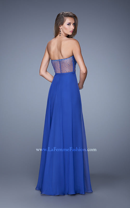 Picture of: Charming Chiffon Dress with Sheer Sides and Stones in Blue, Style: 21054, Back Picture