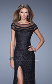 Picture of: Sultry Sequin Prom Dress with Cap Sleeves and Slit in Black, Style: 21058, Detail Picture 1
