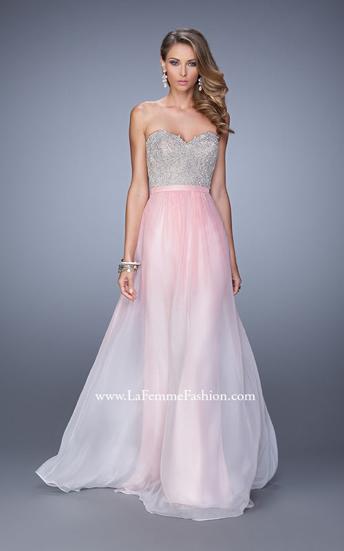 Picture of: Long Ombre Chiffon Dress with Beading and Belt in Pink, Style: 21074, Detail Picture 1