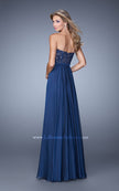 Picture of: Chiffon Prom Dress with Jeweled Lace Overlay in Blue, Style: 21079, Back Picture