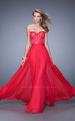 Picture of: Chiffon Prom Dress with Jeweled Lace Overlay in Red, Style: 21079, Detail Picture 1