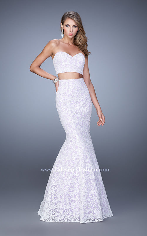 Picture of: Lace Two Piece Prom Dress with Mermaid Skirt in White, Style: 21096, Detail Picture 2