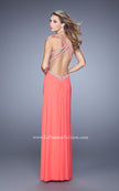 Picture of: Elegant Embroidered Long Gown with Sheer Overlay in Coral, Style: 21101, Detail Picture 1