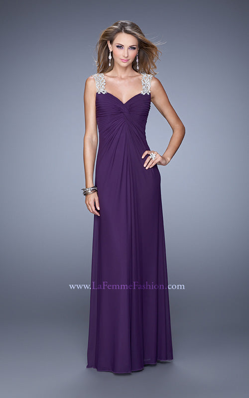 Picture of: Classic Dress with Sheer Straps and Gathered Knot Detail in Purple, Style: 21104, Detail Picture 3